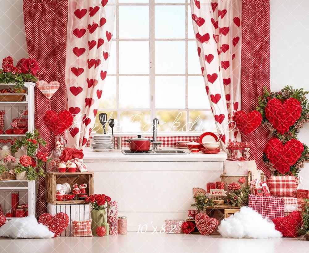 Kate Valentine's Day Kitchen Hearts Red Backdrop Designed by Emetselch