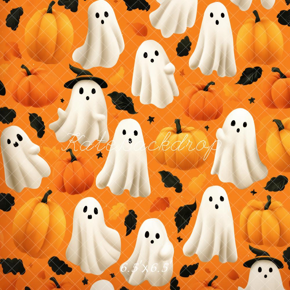 Kate Halloween Ghosts Pumpkins Orange Backdrop Designed by Patty Roberts - Kate Backdrop AU