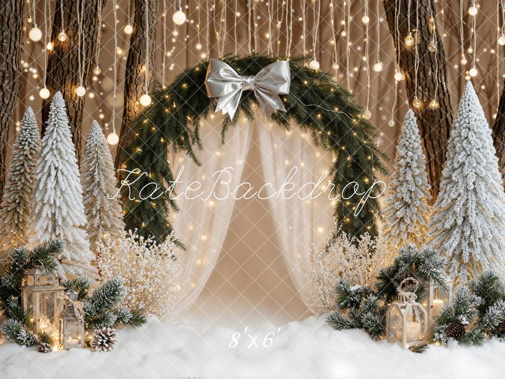 Kate Christmas Snowy Trees Bow Fleece Backdrop Designed by Emetselch - Kate Backdrop AU