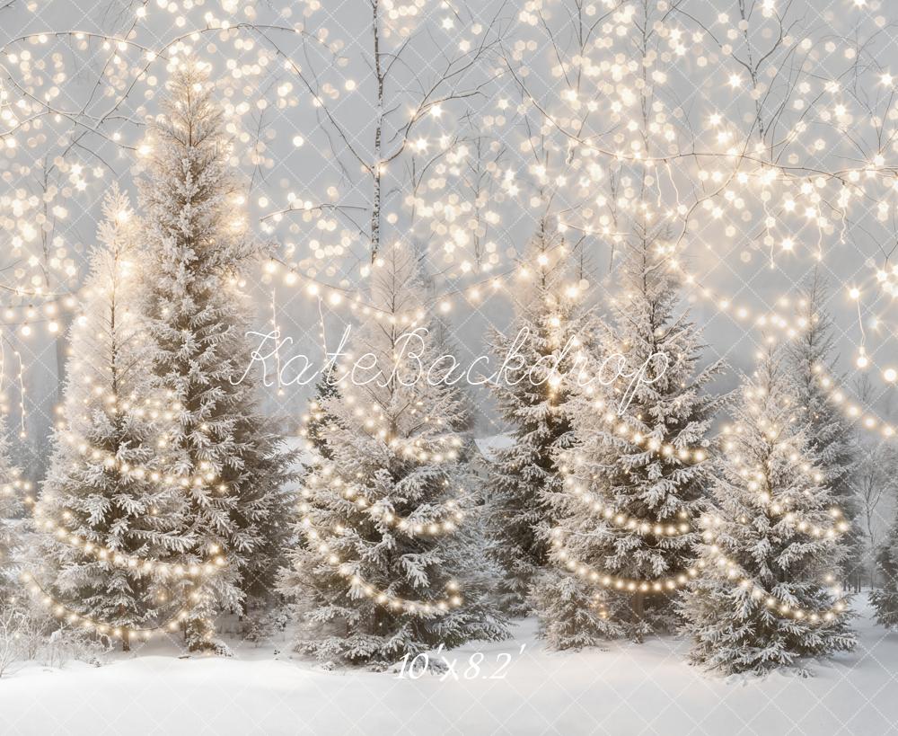 Kate Christmas Snowy Pine Trees Lights Backdrop Designed by Emetselch