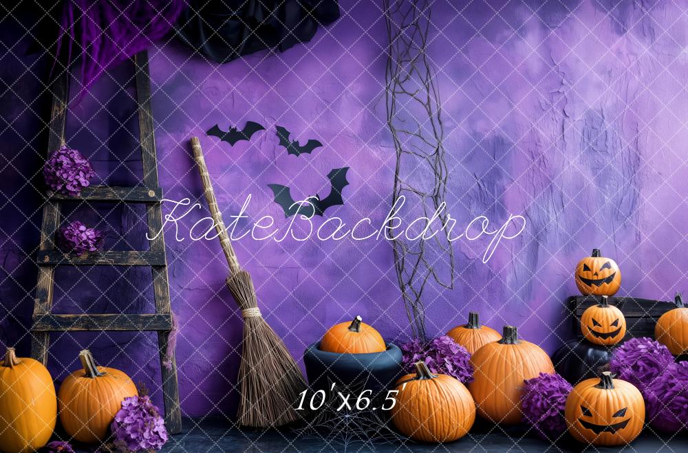 Kate Halloween Pumpkins Ladder Purple Backdrop Designed by Patty Roberts - Kate Backdrop AU