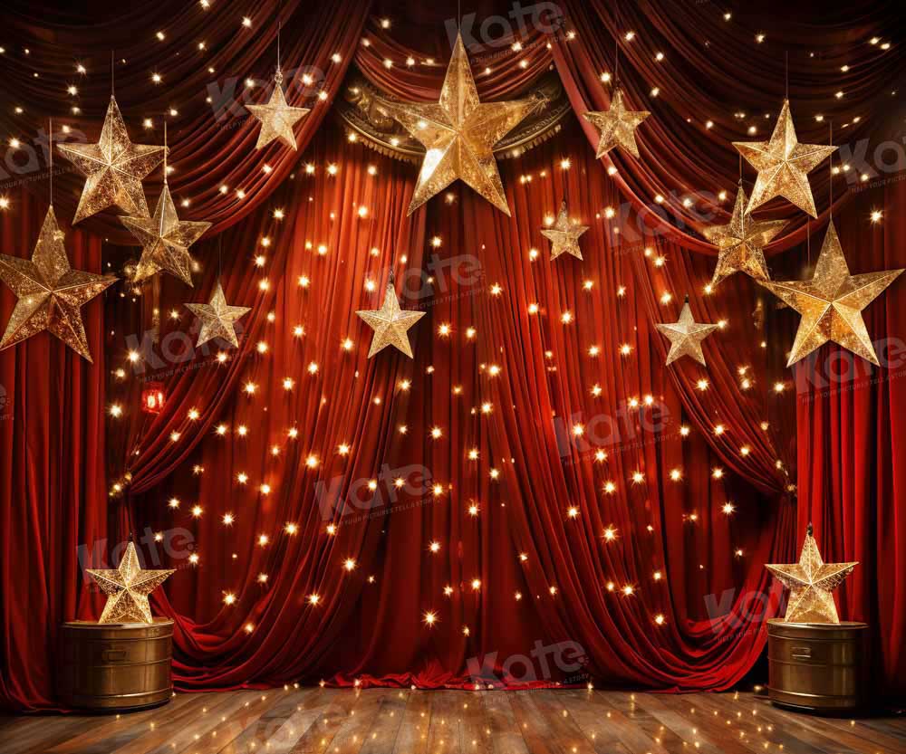 Kate Red Curtains Gold Stars Stage Backdrop Designed by Chain - Kate Backdrop AU