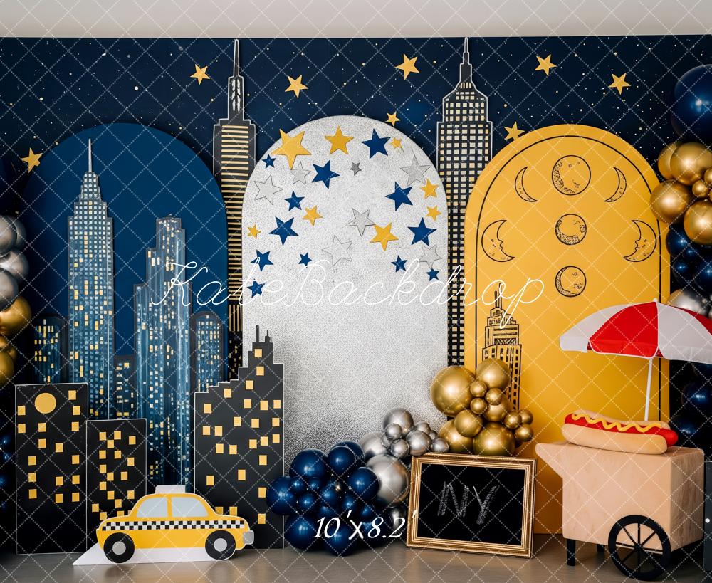 Kate New York City Night Stars Moon Taxi Backdrop Designed by Patty Roberts - Kate Backdrop AU