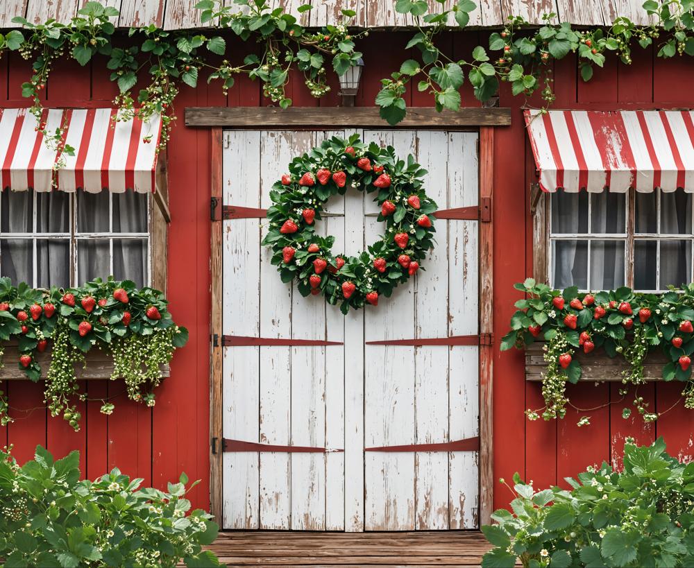 Kate Strawberry Wreath Barn Red Fleece Backdrop Designed by Emetselch