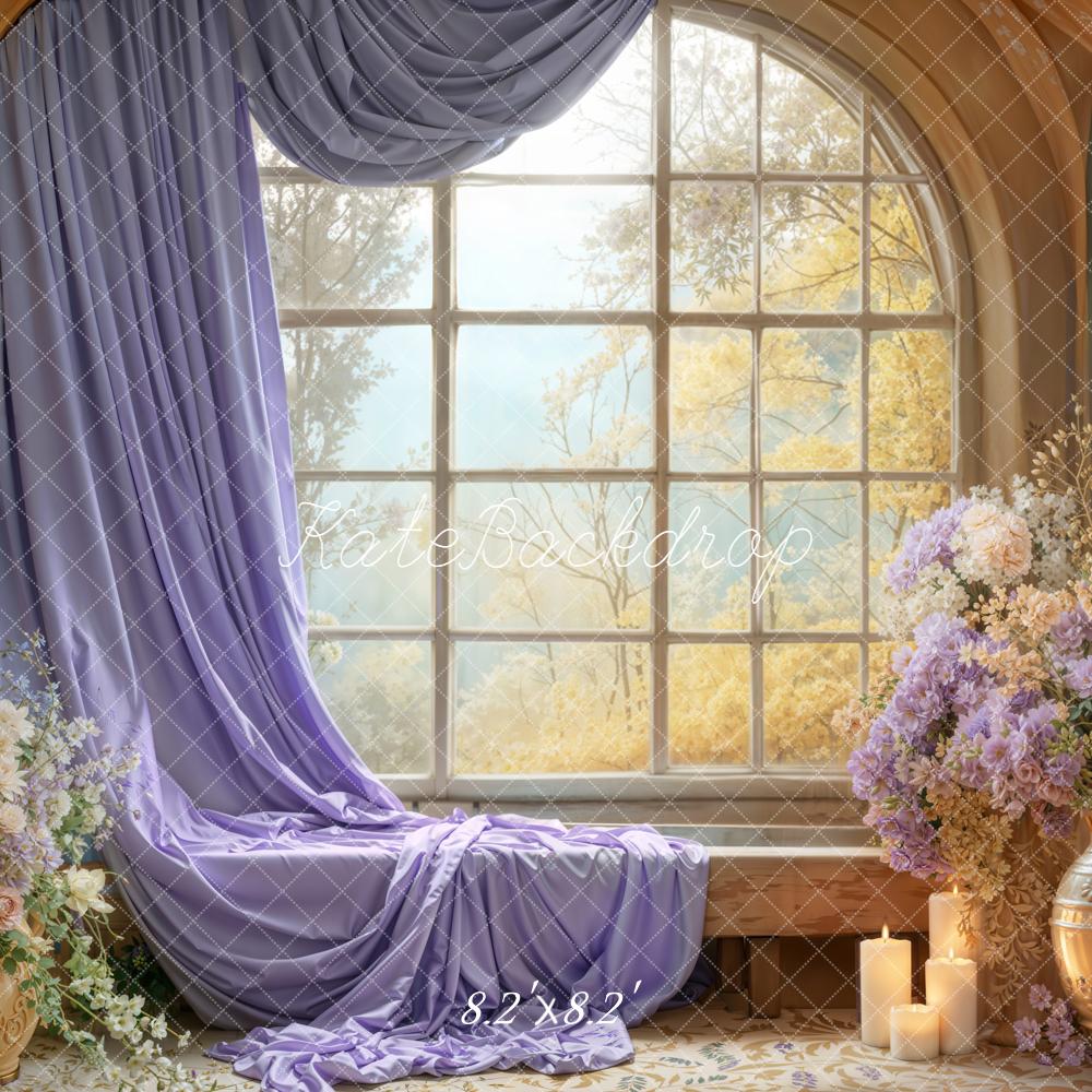 Kate Window Lilac Curtain Floral Arrangement Backdrop Designed by Emetselch