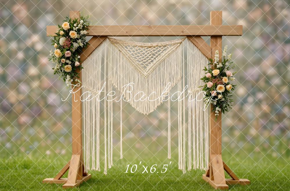 Kate Boho Bokeh Flowers Wooden Arch Backdrop Designed by Mini MakeBelieve