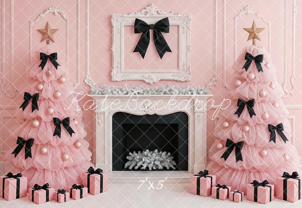 Kate Christmas Pink Trees Fireplace Backdrop Designed by Ashley Paul - Kate Backdrop AU