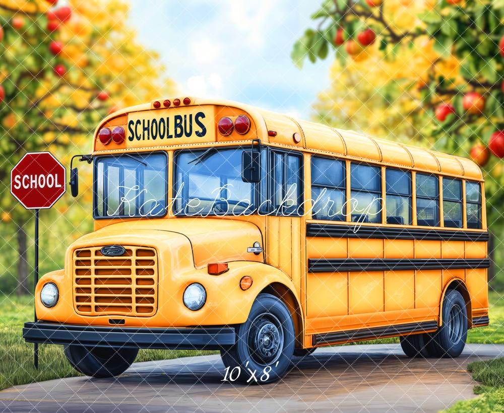 Kate Back To School Bus Apple Trees Backdrop Designed by Emetselch