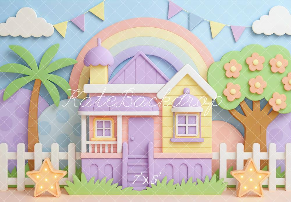 Kate Pastel House Rainbow Palm Tree Backdrop Designed by Mini MakeBelieve - Kate Backdrop AU