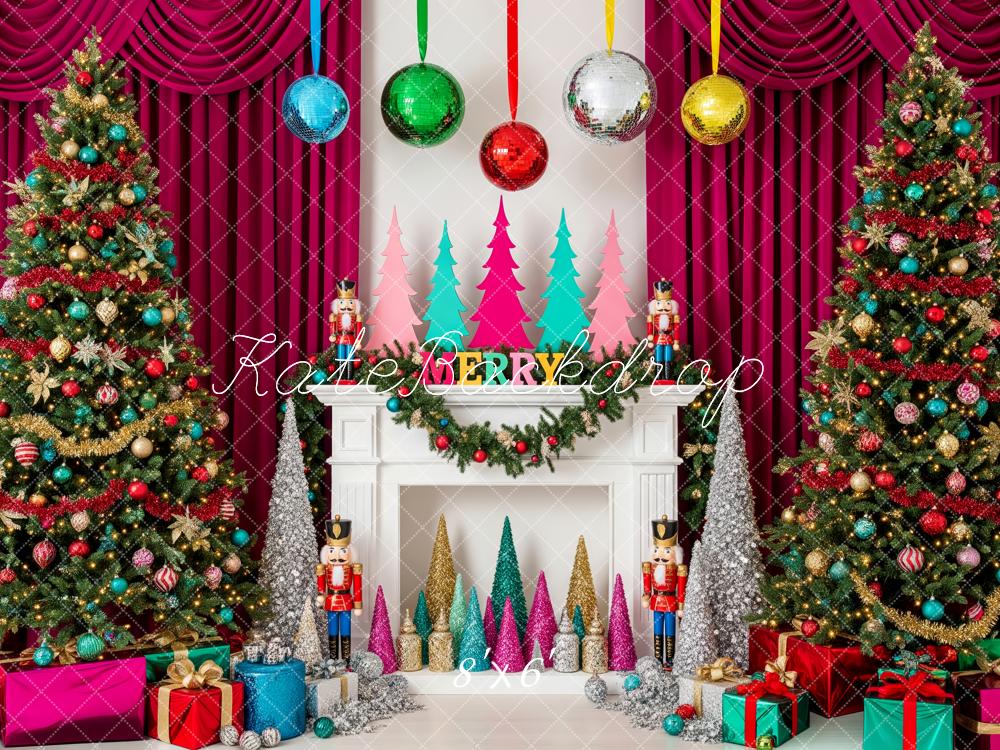 Kate Christmas Fireplace Nutcracker Trees Backdrop Designed by Patty Roberts