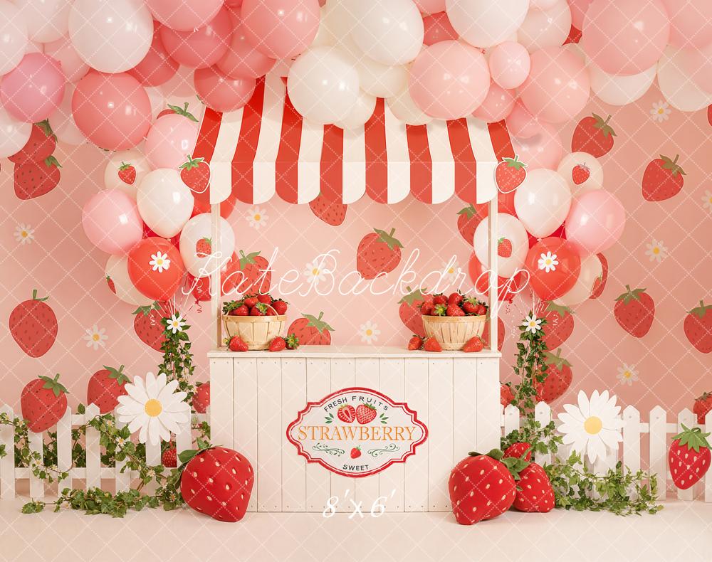 Kate Strawberry Stand Pink Balloons Backdrop Designed by Emetselch