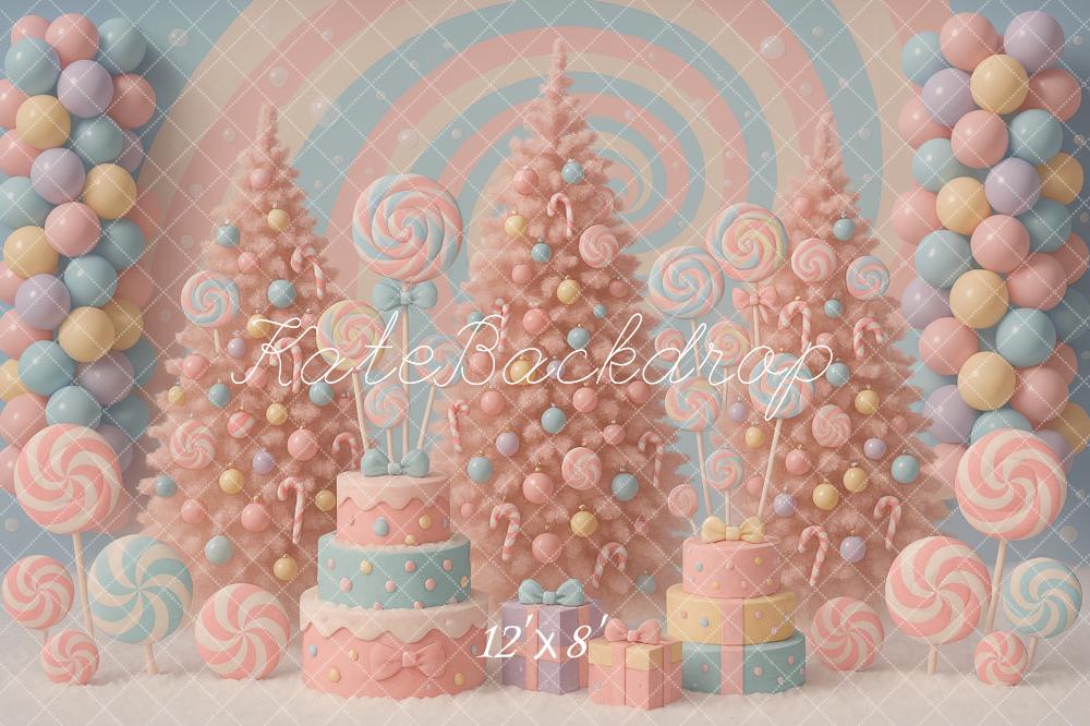Kate Pink Christmas Trees Lollipops Backdrop Designed by Ashley Paul