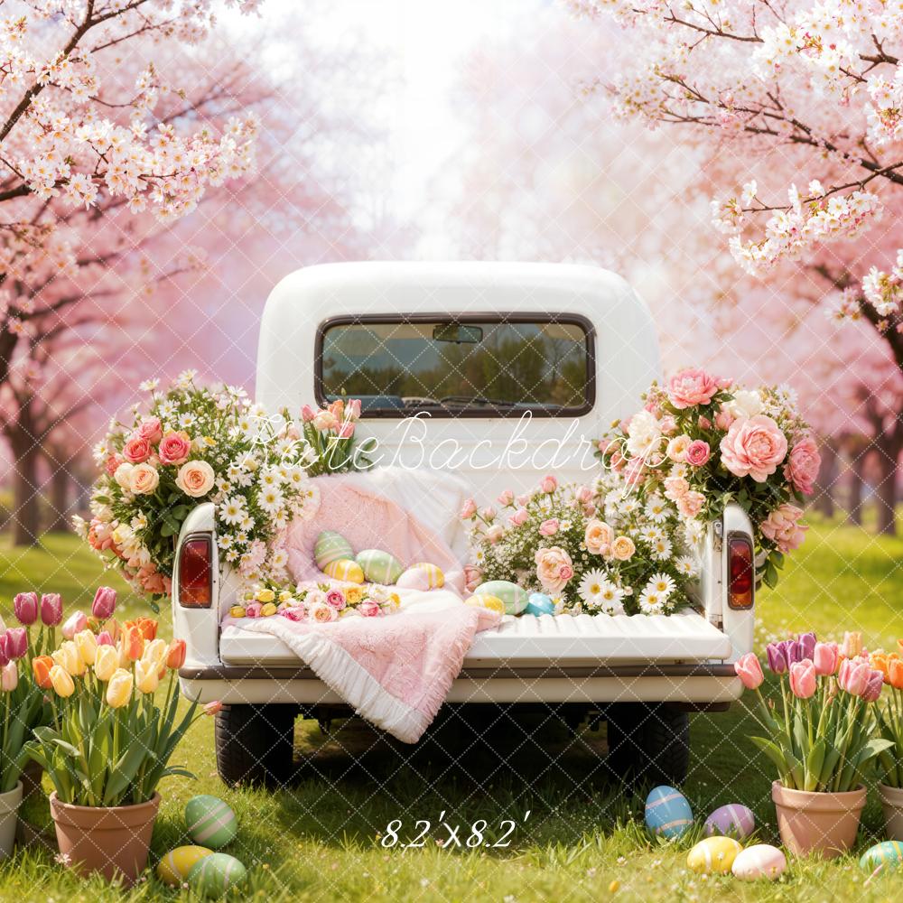 Kate Easter Truck Flowers Eggs Cherry Blossoms Backdrop Designed by Emetselch
