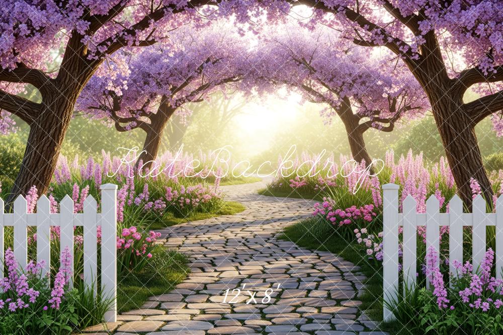Kate Cherry Blossom Trees Cobblestone Path Backdrop Designed by Patty Roberts
