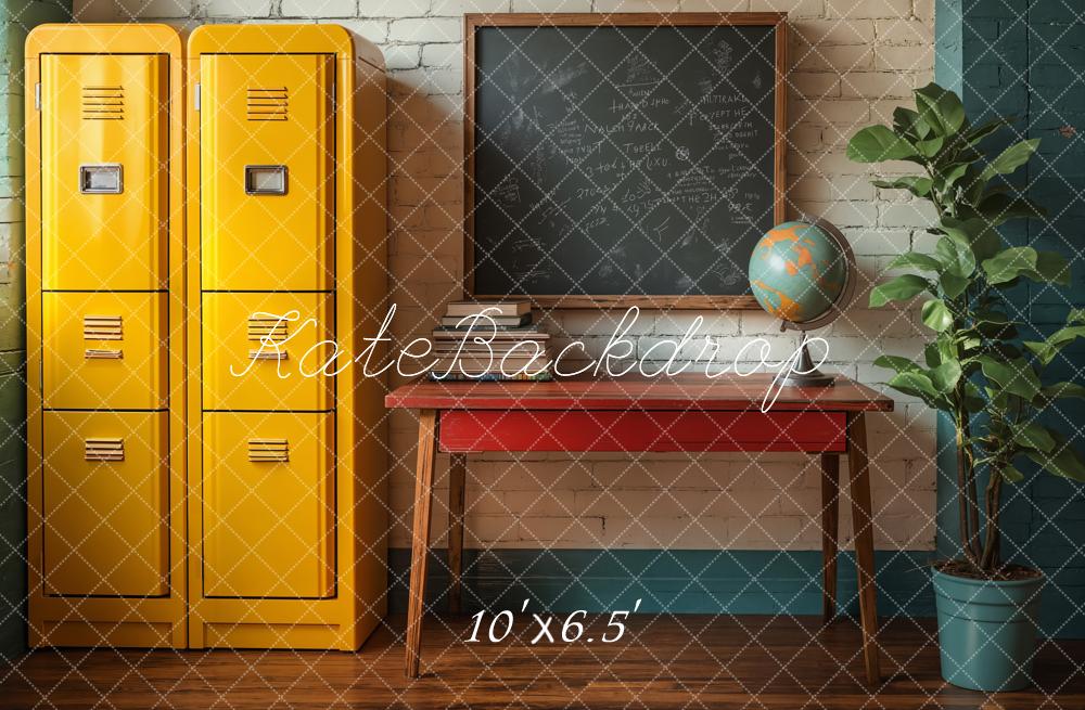 Kate Back to School Lockers Chalkboard Globe Fleece Backdrop Designed by Emetselch - Kate Backdrop AU