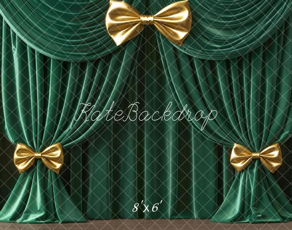 Kate Green Curtain Gold Bows Vintage Wall Fleece Backdrop Designed by Emetselch