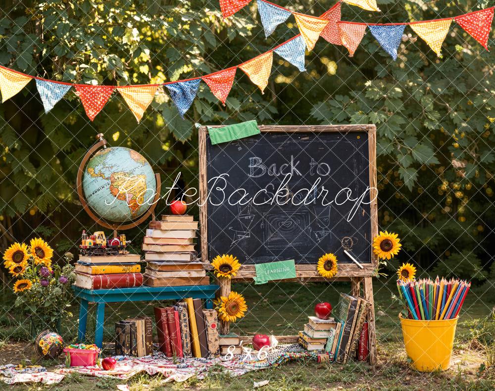 Kate Back To School Blackboard Books Fleece Backdrop Designed by Emetselch - Kate Backdrop AU