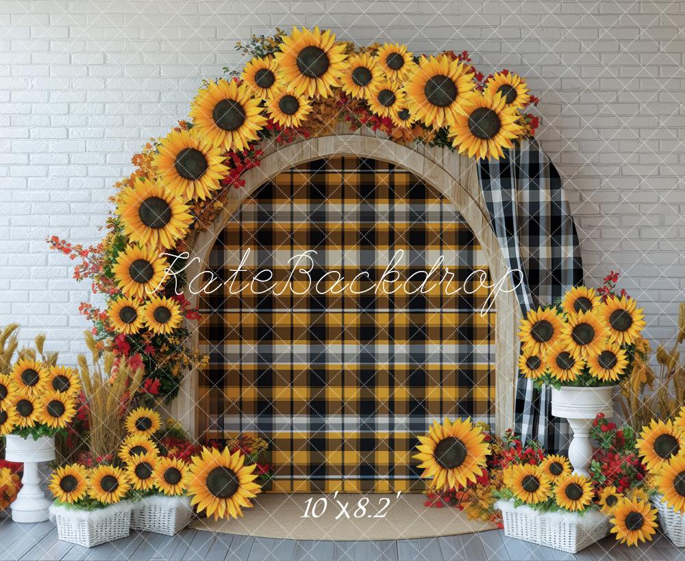 Kate Arch Sunflowers Plaid Backdrop Designed by Mini MakeBelieve - Kate Backdrop AU