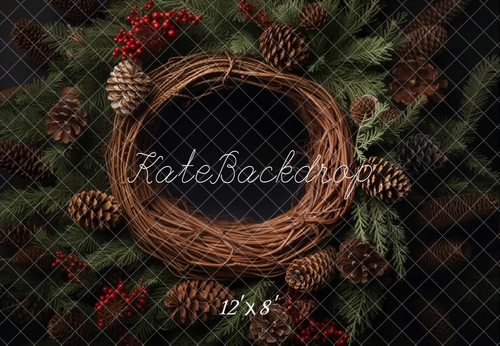 Kate Christmas Pine Wreath Pinecones Fleece Backdrop Designed by Chain