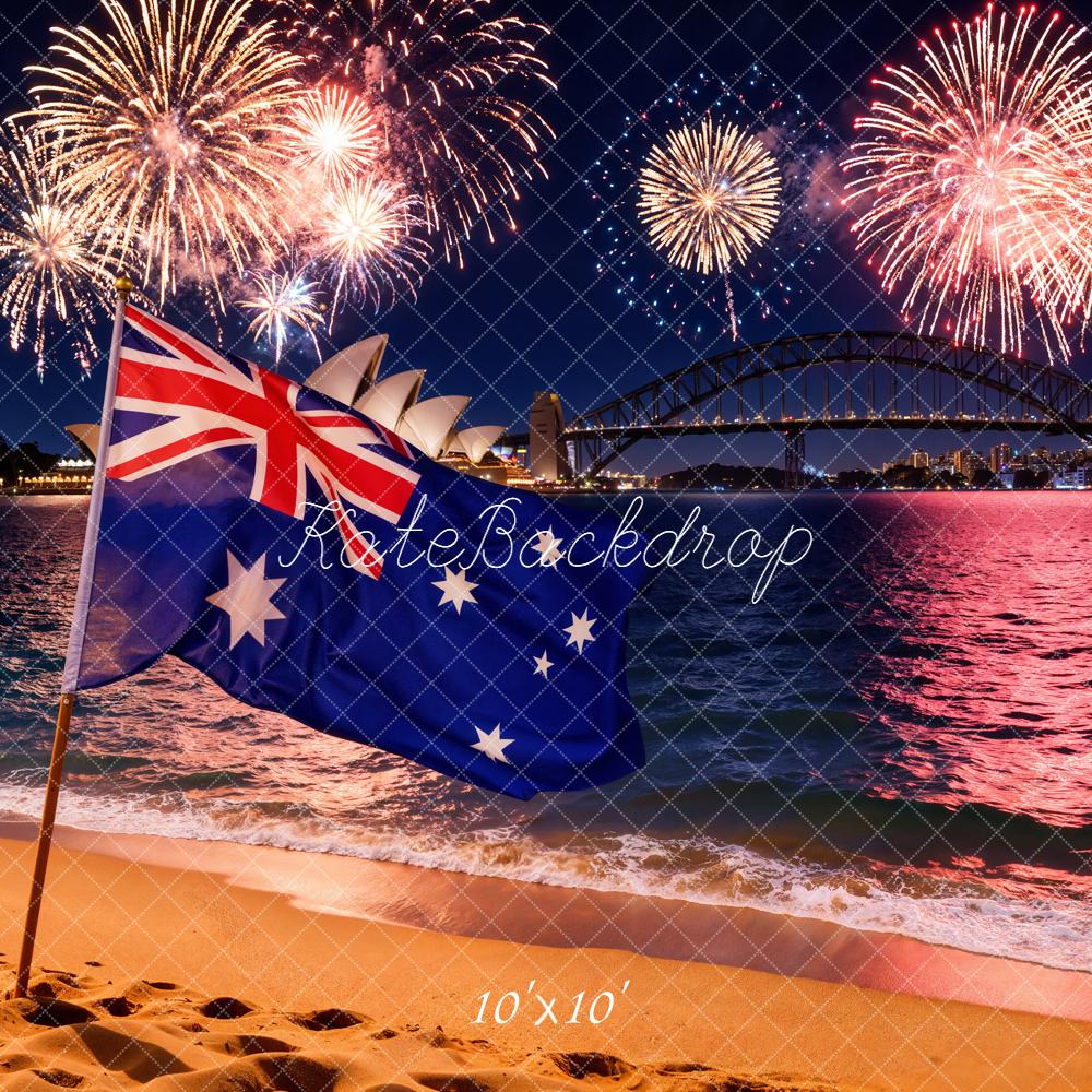 Kate Australia Day Fireworks Beach Night Backdrop Designed by Chain