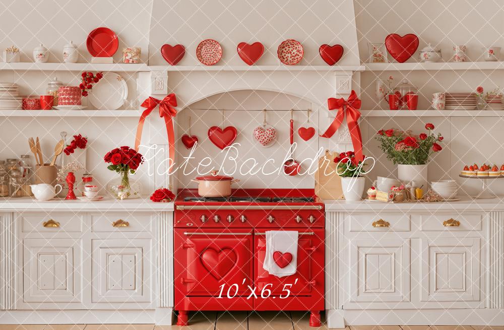 Kate Valentines Day Red Heart Kitchen Backdrop Designed by Emetselch