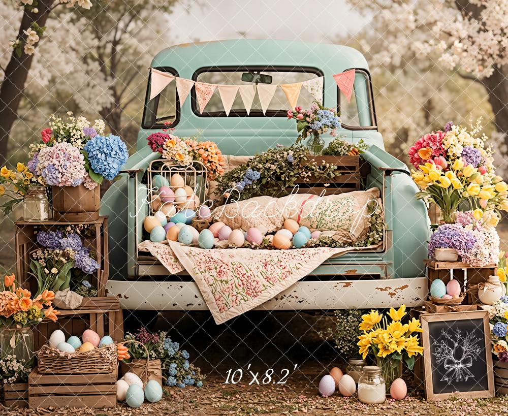 Kate Easter Bunny Truck Eggs Fleece Backdrop Designed by Emetselch