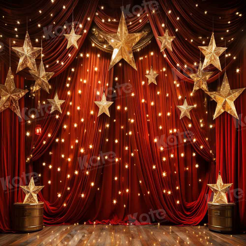 Kate Red Curtains Gold Stars Stage Backdrop Designed by Chain - Kate Backdrop AU