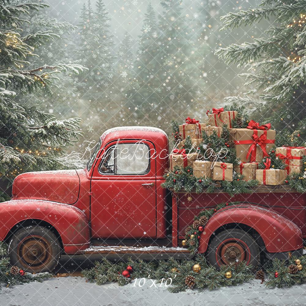 Kate Christmas Red Truck Gift Boxes Snowy Backdrop Designed by Emetselch - Kate Backdrop AU
