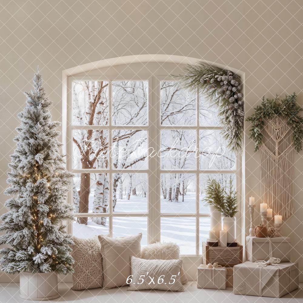 Kate Winter Christmas Tree Window Gifts Backdrop Designed by Emetselch - Kate Backdrop AU