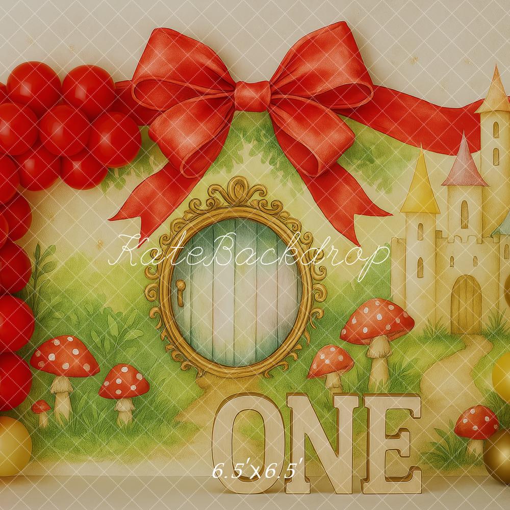 Kate Fairy Red Balloons Mushroom Backdrop Designed by Patty Roberts