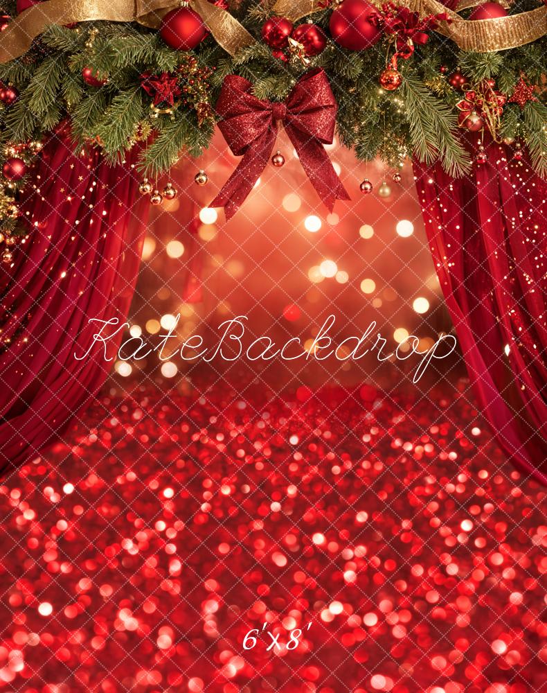 Kate Christmas Red Bow Bokeh Fleece Backdrop Designed by Emetselch - Kate Backdrop AU