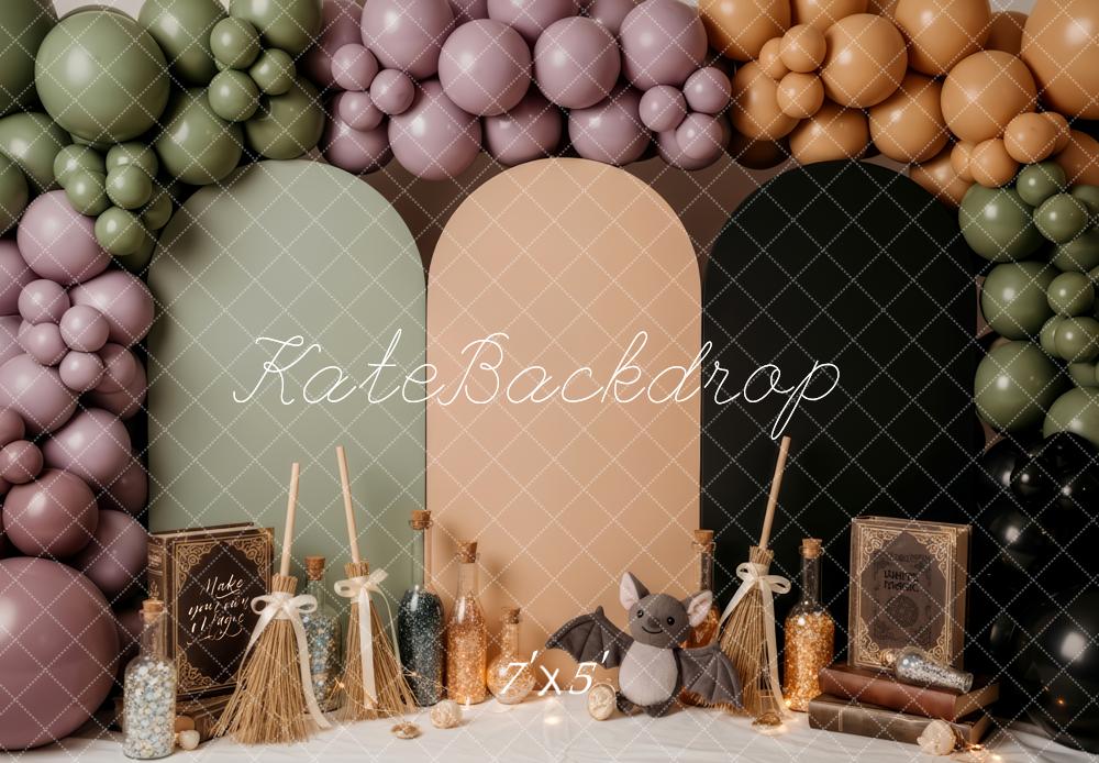 Kate Halloween Balloons Brooms Bat Backdrop Designed by Patty Roberts