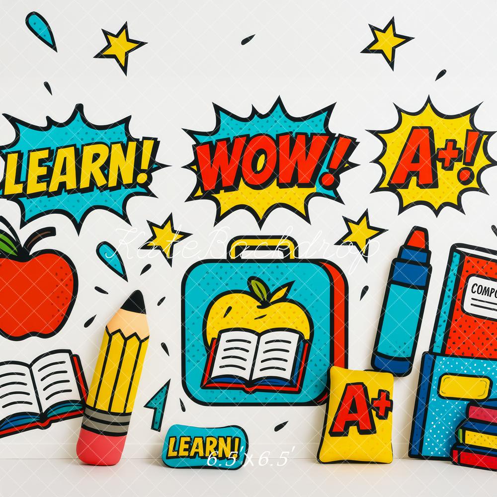 Kate Back to School Backdrop Comic Apple Books Pencil Designed by Patty Roberts - Kate Backdrop AU