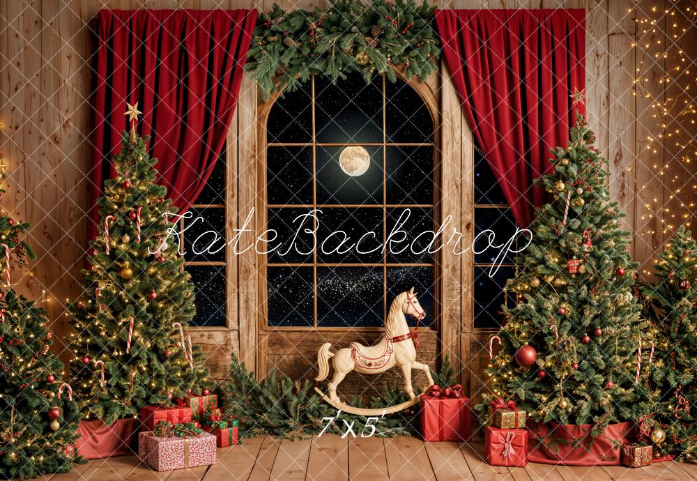 Kate Christmas Tree  Window Rocking Horse Backdrop Designed Emetselch - Kate Backdrop AU