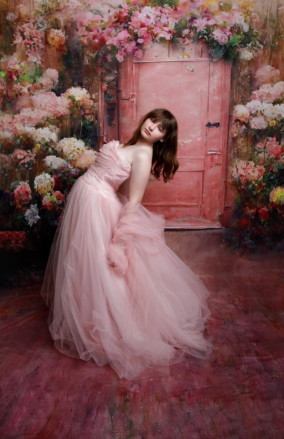 Kate Sweep Pink Flower Backdrop Barn Door for Photography