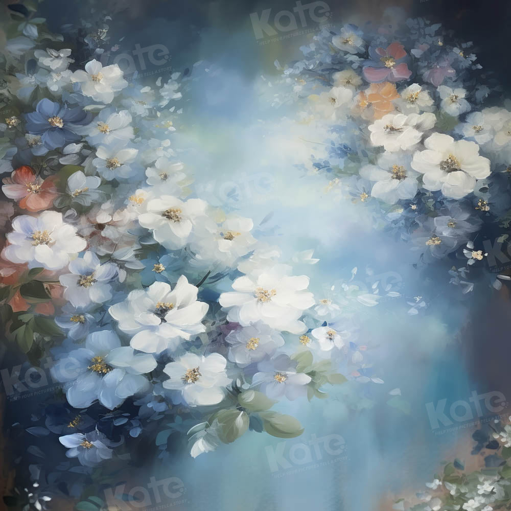 Kate Blue Abstract Flower Portrait Backdrop Fine Art Designed by GQ - Kate Backdrop AU