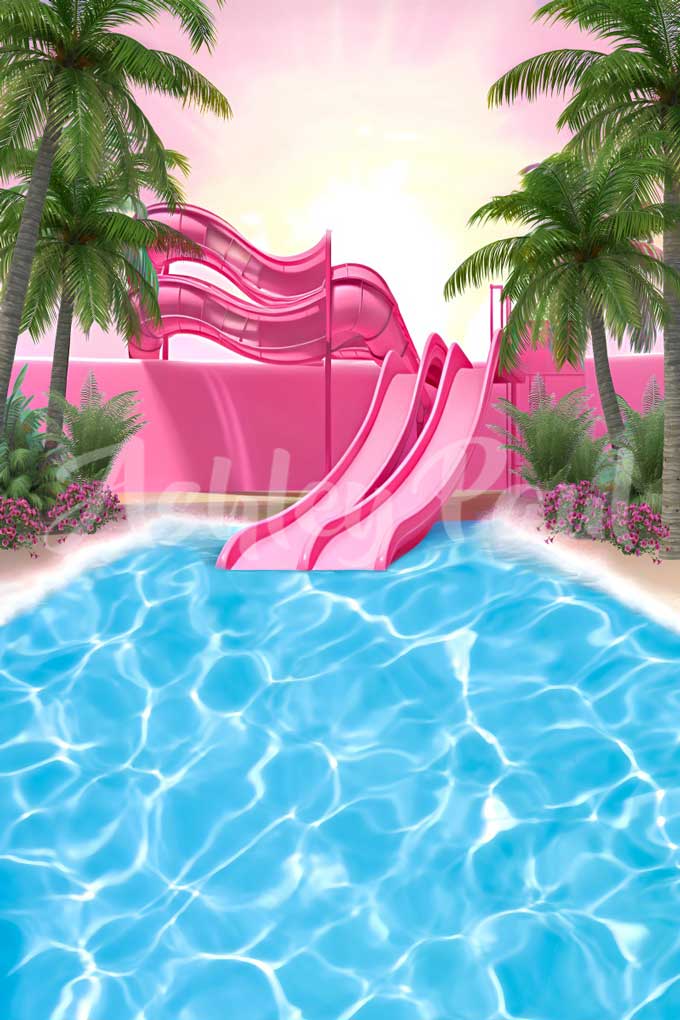 Kate Water Slide Pool Backdrop Designed by Ashley Paul
