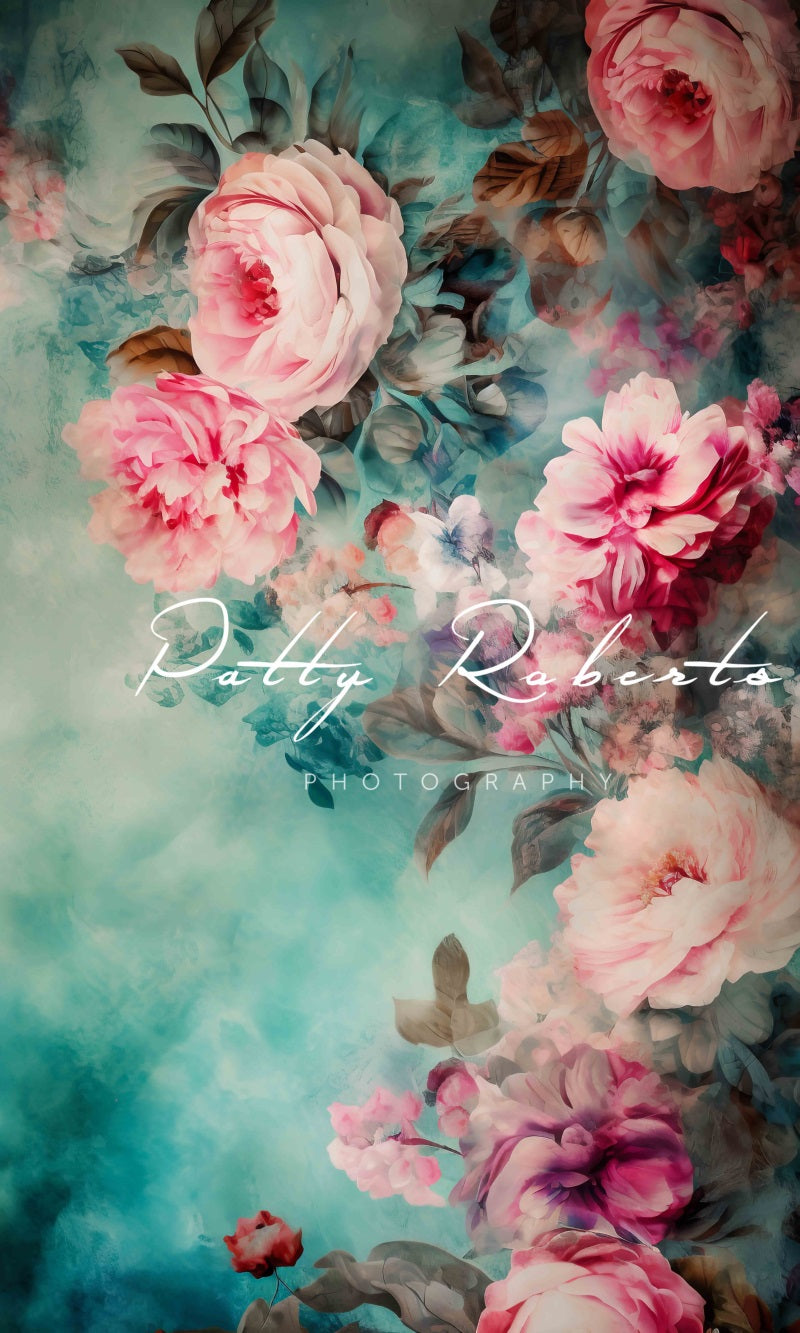 Kate Pink and Teal Floral Fine Art Backdrop Designed by Patty Robertss - Kate Backdrop AU