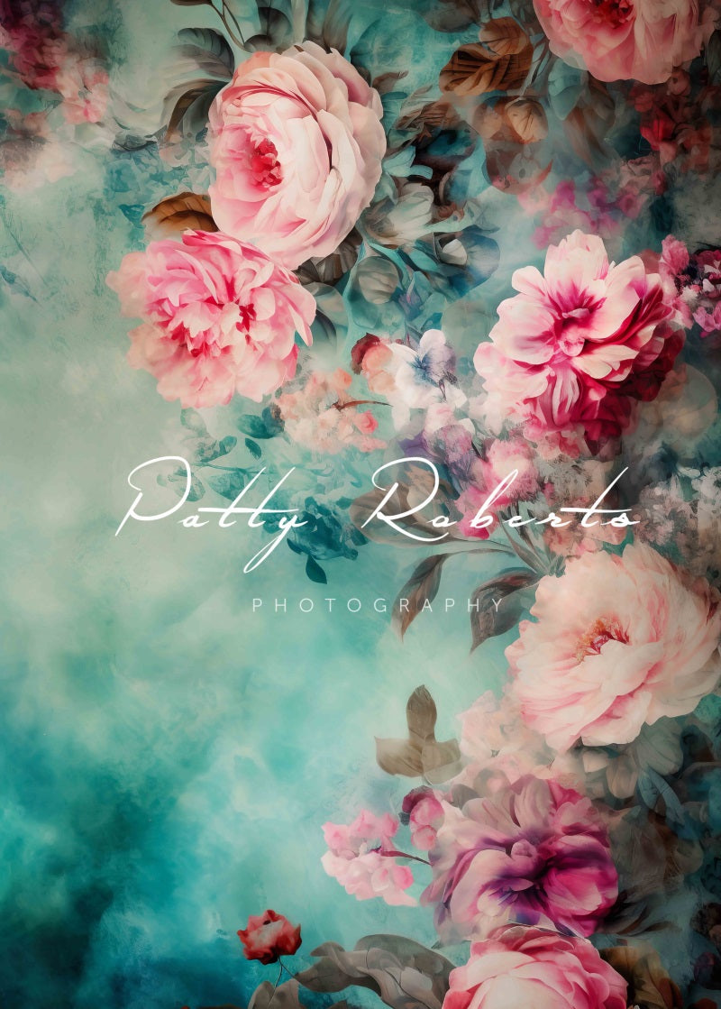 Kate Pink and Teal Floral Fine Art Backdrop Designed by Patty Robertss - Kate Backdrop AU