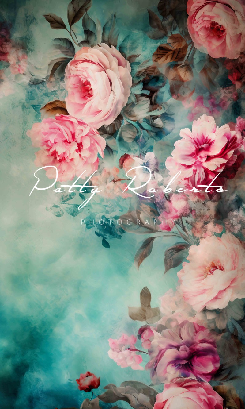 Kate Pink and Teal Floral Fine Art Backdrop Designed by Patty Robertss - Kate Backdrop AU