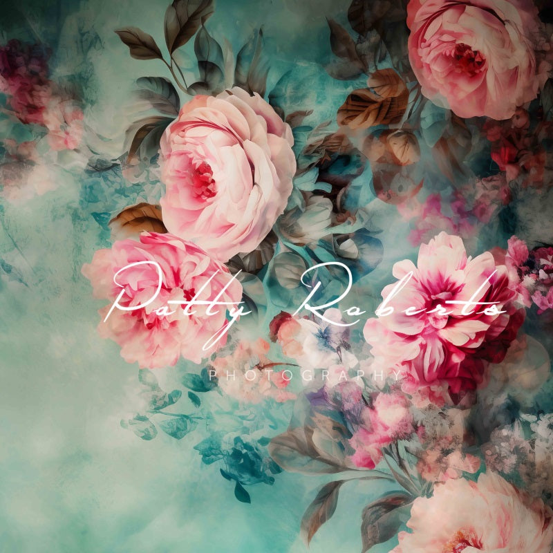 Kate Pink and Teal Floral Fine Art Backdrop Designed by Patty Robertss - Kate Backdrop AU