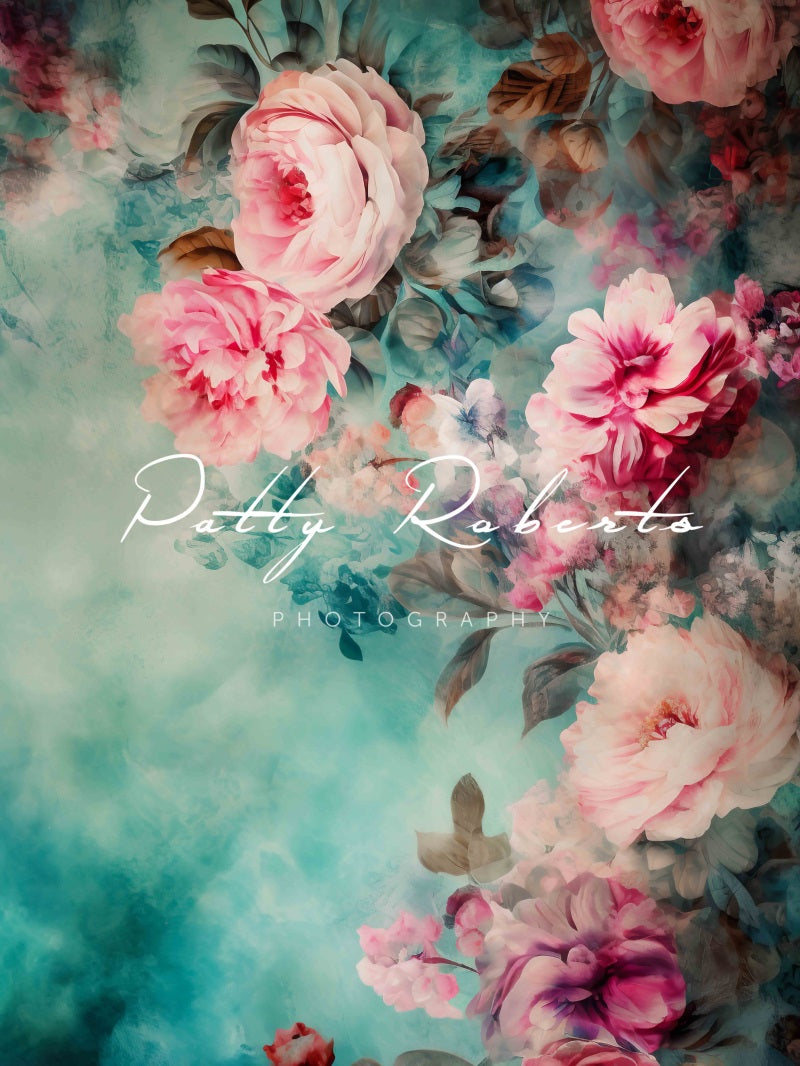 Kate Pink and Teal Floral Fine Art Backdrop Designed by Patty Robertss - Kate Backdrop AU