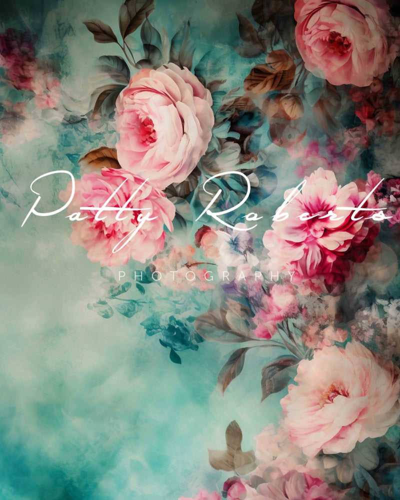 Kate Pink and Teal Floral Fine Art Backdrop Designed by Patty Robertss - Kate Backdrop AU
