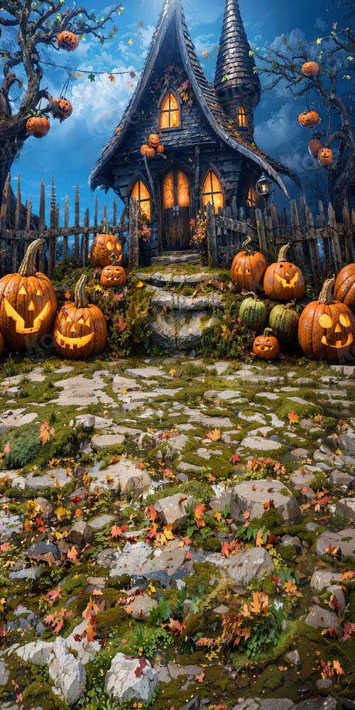 Kate Sweep Halloween Pumpkin House Backdrop for Photography - Kate Backdrop AU