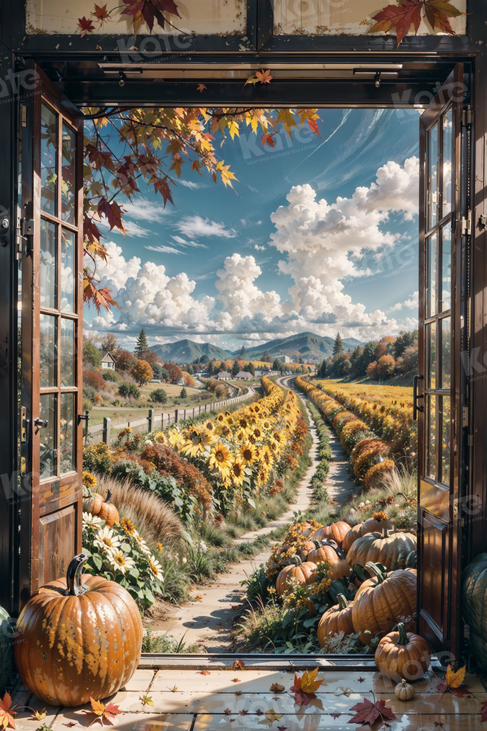 Kate Autumn Blue Sky Farm Sunflower Door Backdrop for Photography - Kate Backdrop AU