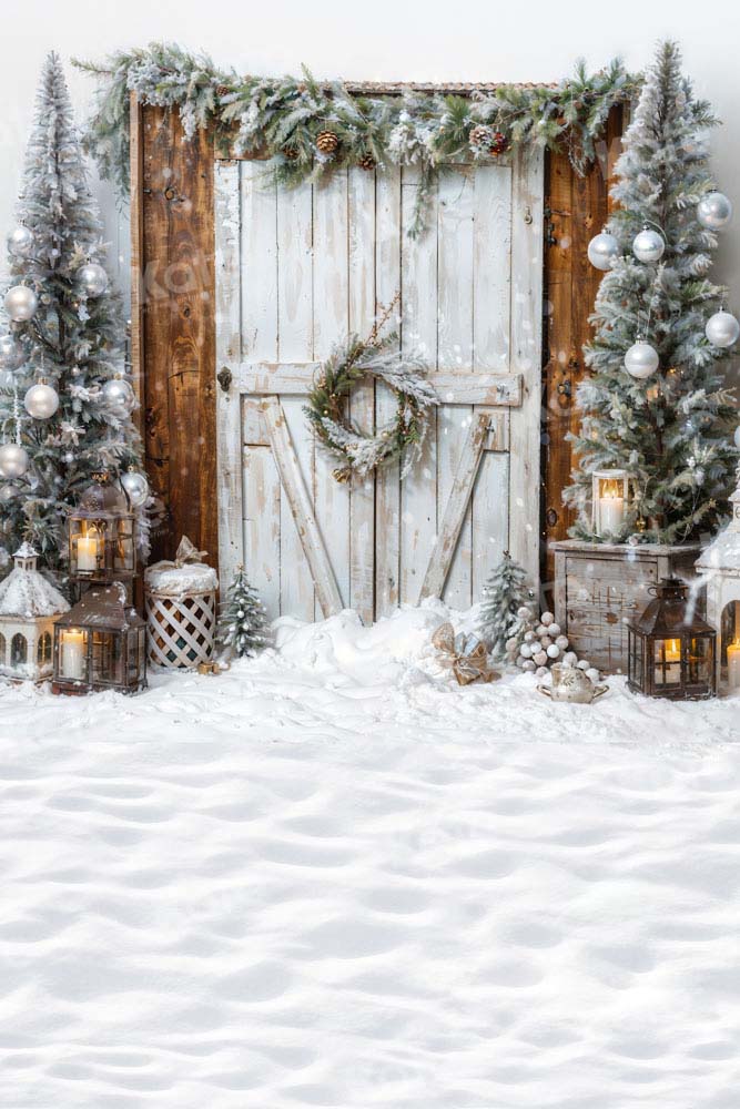 Kate Snowy Christmas Backdrop Barn Door Designed by Emetselch