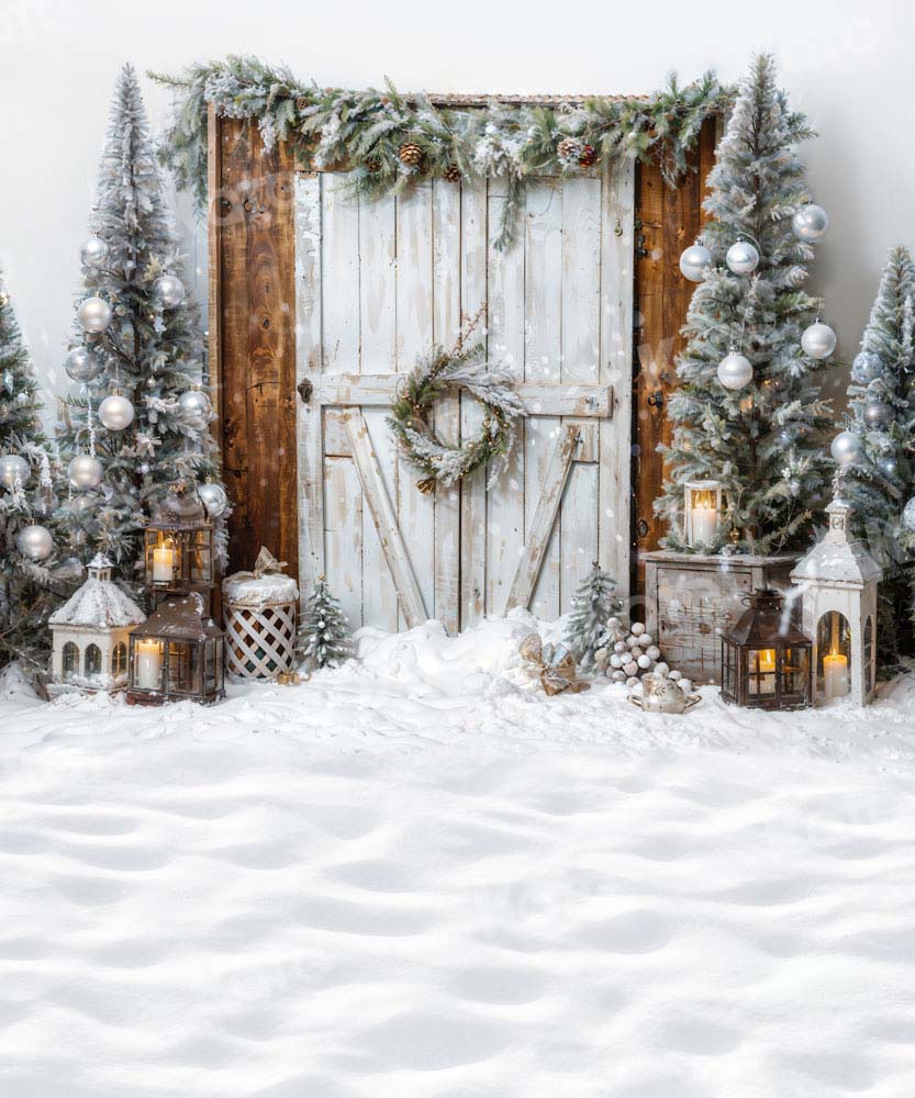 Kate Snowy Christmas Backdrop Barn Door Designed by Emetselch - Kate Backdrop AU