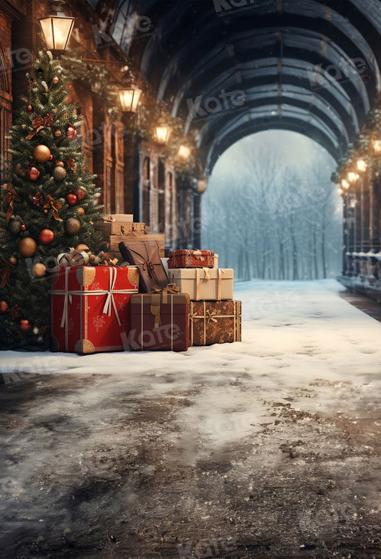 Kate Christmas Train Station Luggage Winter Backdrop for Photography - Kate Backdrop AU