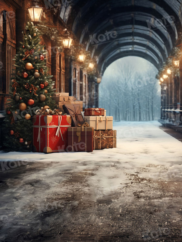 Kate Christmas Train Station Luggage Winter Backdrop for Photography - Kate Backdrop AU