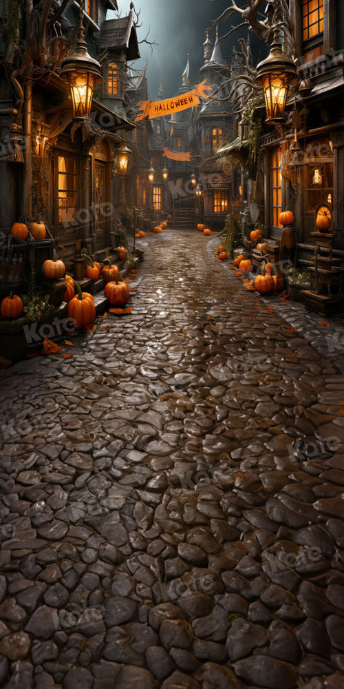Kate Sweep Pumpkin Halloween Street Backdrop Designed by Emetselch